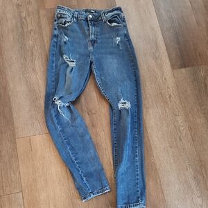 Fashion Distressed High-waisted Blue Denim